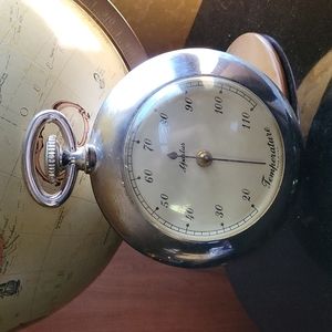 Vintage Spartus patina thermometer shaped like a pocket watch
